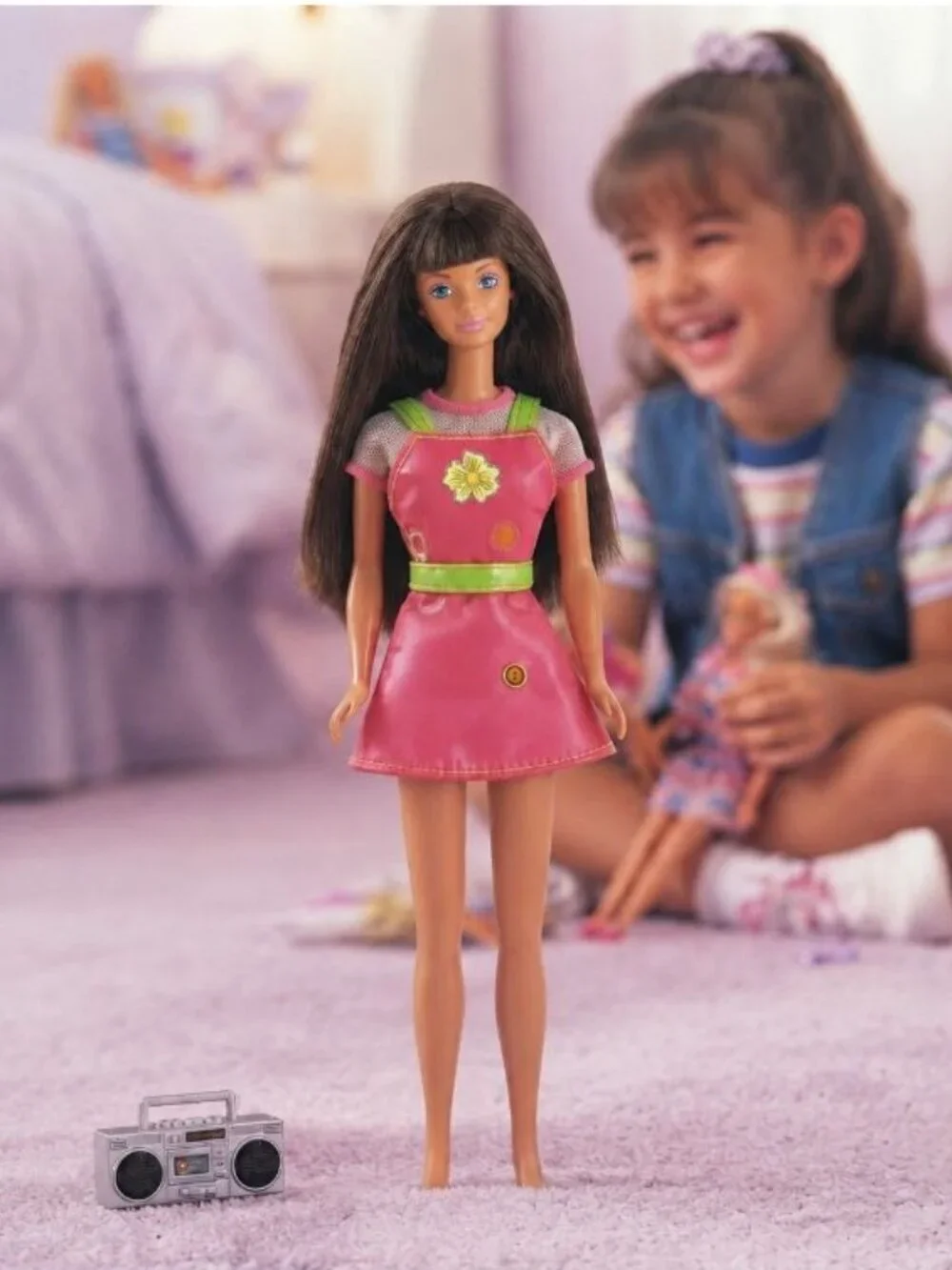 Mattel Barbie Sticker Craze Doll Early 2000s Brunette Pink Dress Y2K Blue Eyes